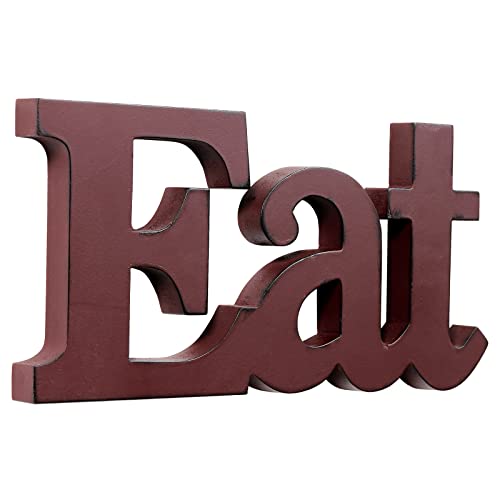 Rustic Burgundy Eat Signs Kitchen Decor For Tabletop 16", Hanging Distressed Farmhouse Eat Sign Wall Decor, Freestanding Wood Burgundy Decor, Decorative Home Signs For Home Decor Dining Room Shelf #TOP26