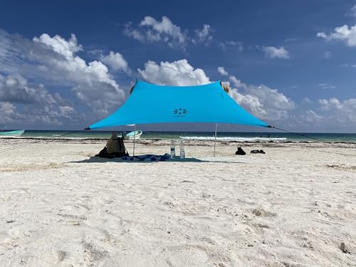 Image of Neso Portable Beach Tent Sun Shelter with Sand Anchor - Lightweight Beach Shade Canopy - Easy Setup for Family Outings - Patented Reinforced Corners - UPF 50+ Sun Protection - 7 x 7ft - Teal