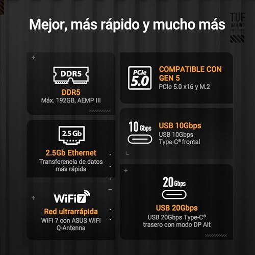 ASUS TUF Gaming B860-PLUS WiFi, Placa Base Intel ATX, 12+1+2+1 80A etapas de alimentación DrMOS, DDR5, PCIe 5.0, 3 Ranuras M.2, Wi-Fi 7, Realtek 2.5Gb Ethernet, DisplayPort, USB Tipo-C 20Gbps - imagen 6