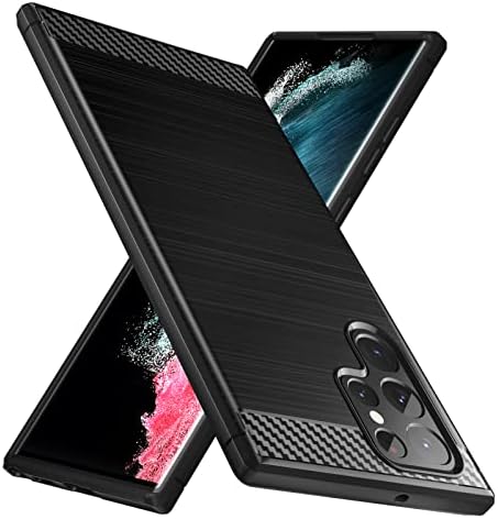 Natbok Compatible for Samsung Galaxy S22 Ultra 5G Case, Military-Grade Shockproof S22 Ultra Case,[Carbon Fiber Texture] Soft Flexible TPU Slim Anti-Scratch Protective Case for S22 Ultra 5G,Black