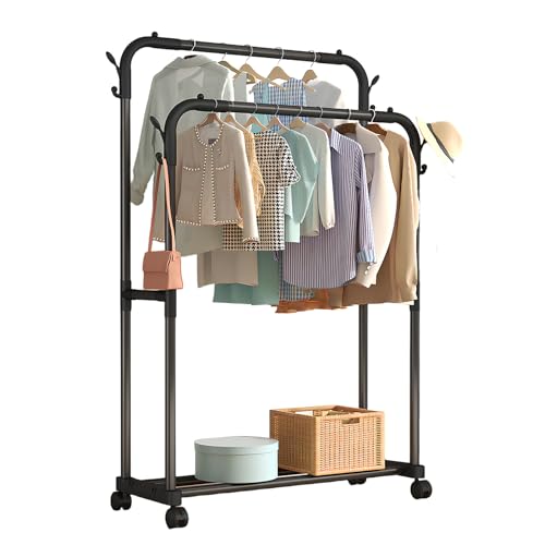 HYZCXPL Doppelstangen kleiderständer Auf Rollen, Einfache Montage Ausziehbare Kleiderstange Ohne Bohren, Clothes Hanger Stand für Waschküche und Wohnzimmer