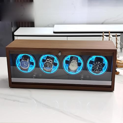 Oasisgalore Watch Winder for Automatic Watches Quiet Motor Watch Storage Box Case Organizer for 4 Automatic Watches with 4 Rotation Modes & LED Lights