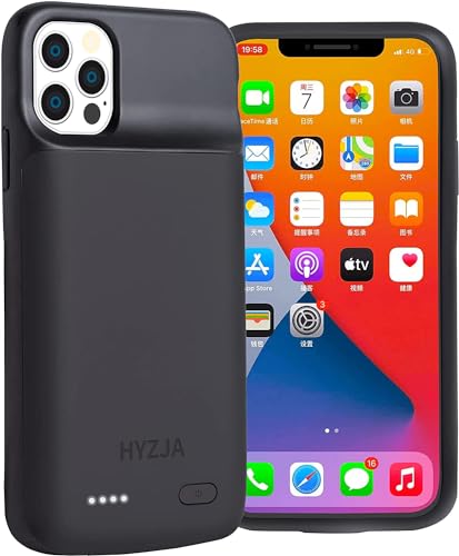 HYZJA Batteriladdningsfodral för iPhone 12 Pro Max/13 Pro Max, 5 000 mAh ersättning utökad uppladdningsbar bärbar powerbank laddningsfodral för iPhone 14 Pro Max/14 Plus (svart)