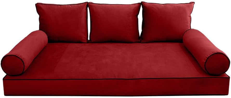 Prolinemax Style V3 Twin-XL Size Contrast Pipe Velvet Indoor Daybed Mattress Bolster Pillow Complete Set AD369