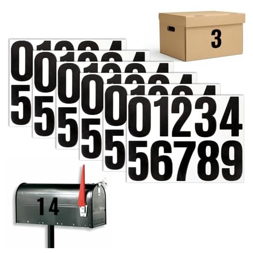 ZEYIYER 60 Piece 6 Set Vinyl House Number Stickers, 4 Inch Self-Adhesive Waterproof Bin Numbers for Address, Door, Window, Trucks (Black)