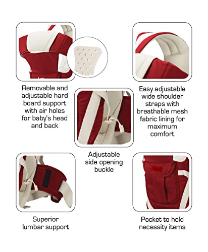 Image of Elementary Elegant Baby Carrier with 4 Carry Positions, Baby Carrier for 4 to 24 Months Baby, Adjustable New-Born to Toddler Carrier with Cushioned Leg Support, Max Weight Upto 15 kgs (Red)