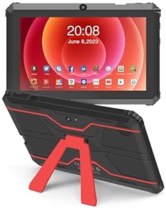 Haehne Tablet 7 Zoll, Android Tablet, mit Halterung, Kompatibel mit 256GB TF-Karte, Rot