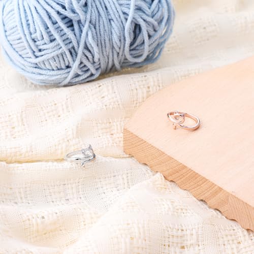 Image of YUXIANLB 2PCS Crochet Rings Tension Rings For Crocheting Cats Kitty Ears Yarn Rings Adjustable Size Knitting Annulus Metal Yarn Guide Finger Holder Rings For DIY Crafts Accessory Cute Crocheting Gifts