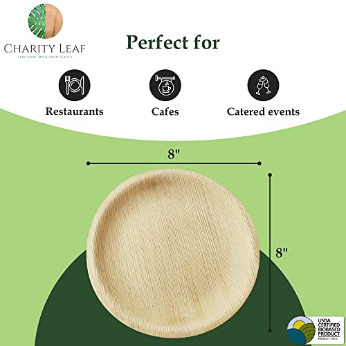 Charity Leaf Disposable Palm Leaf 8\" Round Plates (50 pieces) Bamboo Like Serving Platters, Disposable Boards, Eco-Friendly Dinnerware For Weddings, Catering, Events