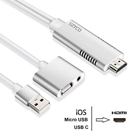 SZYCD Mhl Cable for Android, 3 in 1 Mhl to Hdmi 1080p HDTV Adapter Cable with 3.5mm Audio Output Support iOS/Micro USB/USB-C