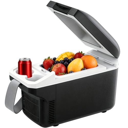 Image of Iceblue Electric Cooler with Type-C, 8 Liter /11 Cans Mini Fridge with Belt, 9V Type-C Thermoelectric Dual-use Car Refrigerator, Car Fridge for Car, Dorm, Travel, Picnic, Gift (Black)