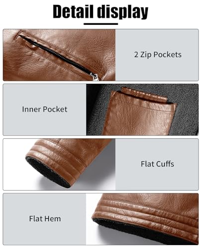Image of PEGENO Men's Stand Collar Leather Jacket Lightweight Faux Leather Motorcycle Jacket