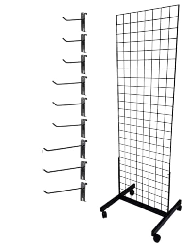 Only Hangers Black 2' x 6' Heavy Duty Commercial Grade Portable Gridwall Art Display Panel (KIT WITH COMBO HOOK SET)