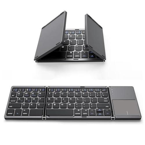 Foldable Bluetooth Keyboard with Touchpad, Portable Wireless Travel Keyboard, Multi-Device Connection for iOS Android MacOS Windows, Rechargeable Compact Keyboard for Tablet Laptop Phone