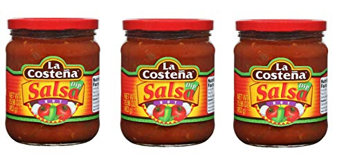 3 Gläser La Costena Salsa Dip Regular a 410ml Hot scharfe Nachosauce roter Deckel Cover