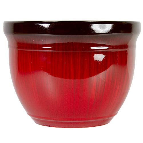 Gardener Select (Mrr15-206 Large Round Planter - Modern Indoor & Outdoor Decorative Flower Pot/Box (15 Inch, Red Drip) #TOP8