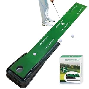 MYKUJA Putting Green Indoor Golf Putting Mat with Auto-Ball Return -Putter Alignment Guides at 3, 5 & 7 Feet – Mini Golf Practice Mat for Home or Office – Golf Gifts for Men