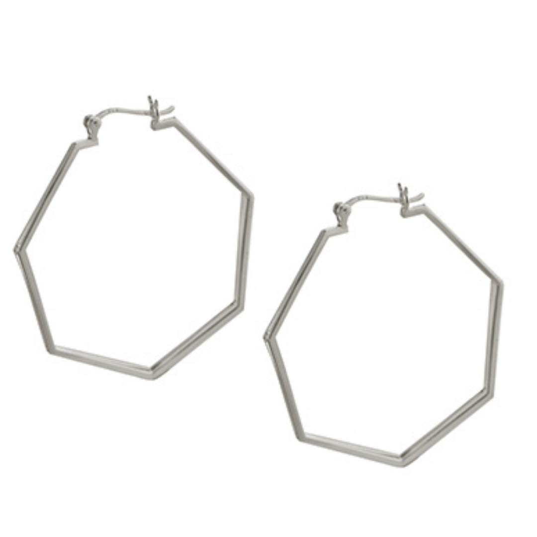 Hoops Geometric Hexagon hoops in sterling silver Hexagonal creoles Large geometric hoop earrings Tamar and Talya Jewellery