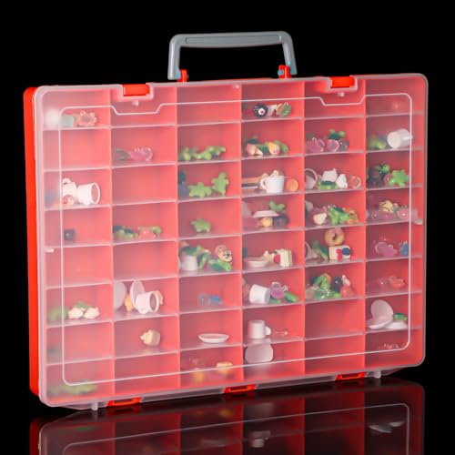 Image of Large 48 Grids Orange Plastic Organizer Box with Dividers, Adjustable Compartment Craft Organizer, Bead Storage Container for Crafts Jewelry Earrings,Tackle Box Organizers(14.2 inch x 10.3 inch x 1.6 inch)