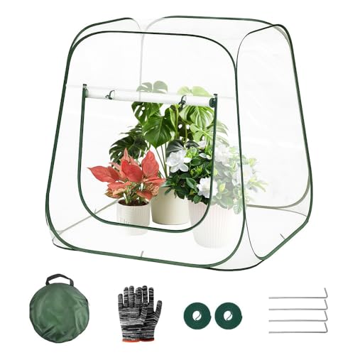 KUWUNG Invernadero Pequeño para Plantas, 98x98x98CM Mini Invernadéro Pop Up con Guantes y Velcro, Invernadero Exterior Interior Invierno, Tienda de Invierno para Plantas