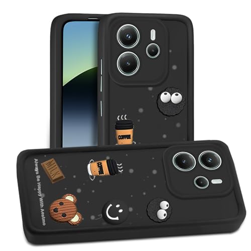 Image of AESTMO Back Case Cover for Redmi Note 14 5G Cover | Cute Fun Cartoon 3D Ball | Coffee Silicone Case | Full Body Protection | Camera Protection Back Cover for Redmi Note 14 5G (Black)