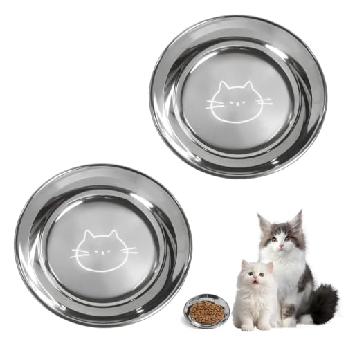 Stainless Steel Cat Bowls Food Dishes for Indoor Cats Cats Shallow Whisker Friendly 6.4Inches Cat Food Water Dishes Bowls Whisker Fatigue Relief Dishwasher Safe 2Pcs