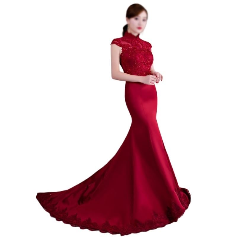 Cheongsam long robe de soirée de mariage chinois avec traîne taille XL