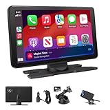 AWESAFE 9”Pantalla de Coche CarPlay/Android Auto/MirrorLink Inalámbrico, Reproductor de Pantalla Tactíl Admite 4K Dash CAM/Cámara de Trasera/Bluetooth/USB/SD/FM/Control por Voz