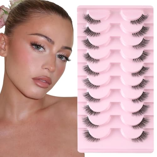 Sixstarhair Demi Faux Cils Bande Transparente 3D Faux Cils Naturel Half Lashes Oeil de chat Reutilisable Fake EyeLashes 10 Paires