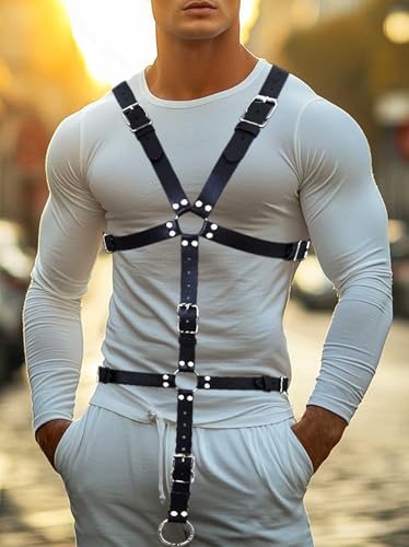 Fstrend Men's Chest Harness Belt Black Leather Shoulder Strap Fashion Rave Body Accessory4