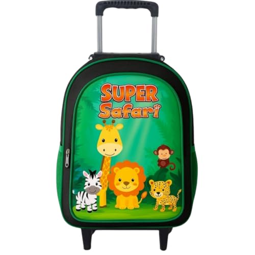 Mochila Rodinha Masculina Escolar Infantil Menino Reforçada Grande (Safari)