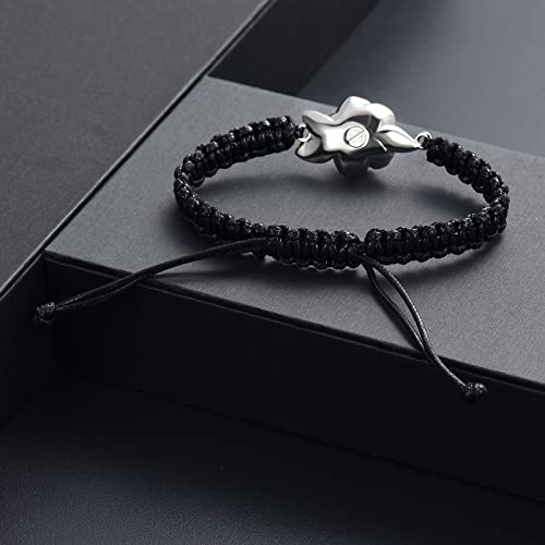 Image of Imrsanl Rose Flower Urn Bracelet for Ashes Cremation Memorial Jewelry of Loved Ones Adjustable Braided Rope Ashes Bracelet Funeral Keepsake for Women