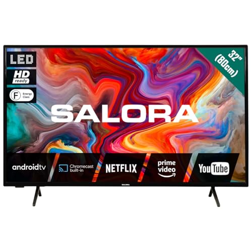 SALORA SMART32TV – Smart TV 32 Pouces avec Android, écran LED, HD Ready, Chromecast intégré, Dolby Audio, 3X HDMI, Wi-FI et Bluetooth – TV LED compacte 32 Pouces, Classe énergétique E