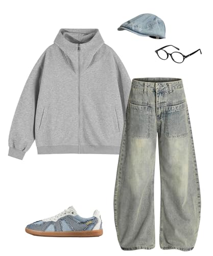 Unisex Vintage Barrel Jeans Washed Denim Loose Fit Retro Inside-Out Pocket Streetwear Trousers4