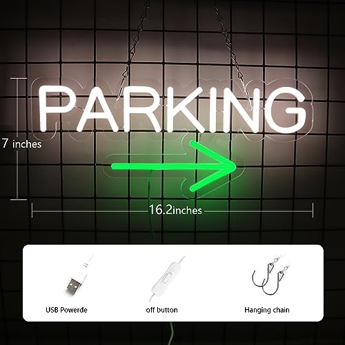 Image of Parking Neon Signs for Wall Decor Neon Lights for Bedroom Led Business Signs Suitable for Underground Parking Christmas Gift Led Art Wall Hanging 5V Power Adapter, 16.2 * 7 Inch(White)