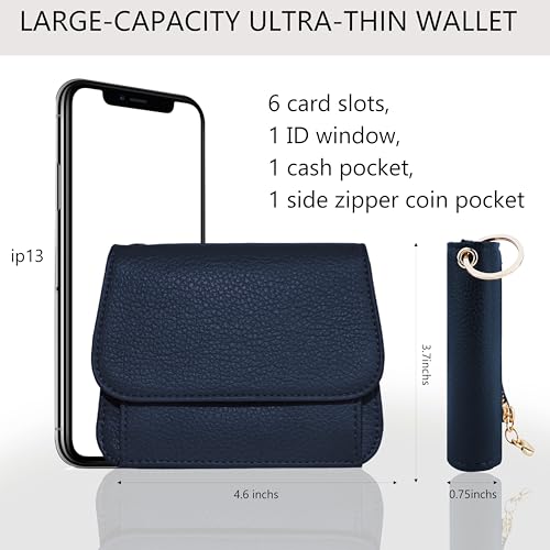 Image of Keychain Wallet for Women,RFID Wristlet Wallet with Beaded Strap | Tri-Fold Design,6 Card Slots,ID Window,Zipper Coin Pocket,Lightweight Carry