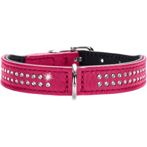 HUNTER DIAMOND PETIT Halsband für kleine Hunde, Leder, mit Strasssteinchen, 37 (XS-S), pink/schwarz