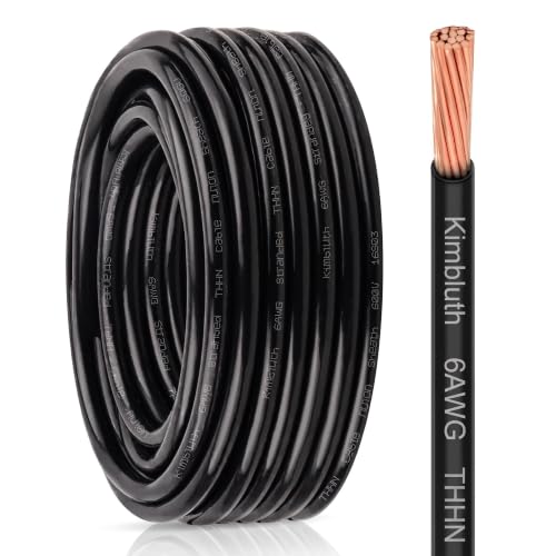 THHN Wire 6 Gauge 25 FT Stranded Copper Wire, Black