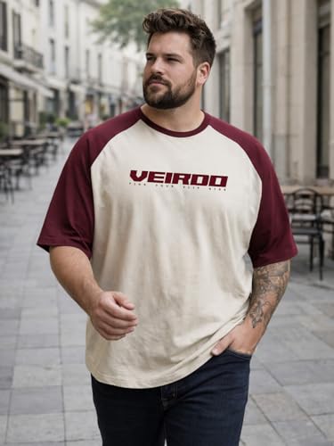 Image of Veirdo Men's 100% Pure Cotton Half Sleeve Plus Size Printed T-Shirt with Raglan Sleeve Stylish Comfortable & Durable Tees (Sizes: 2XL to 5XL)