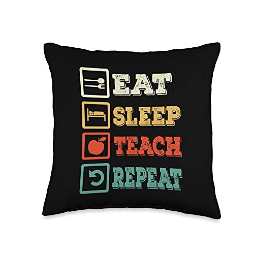 Apparel For A Teacher Eat Sleep Teach Repeat Throw Pillow, 16x16, Multicolor