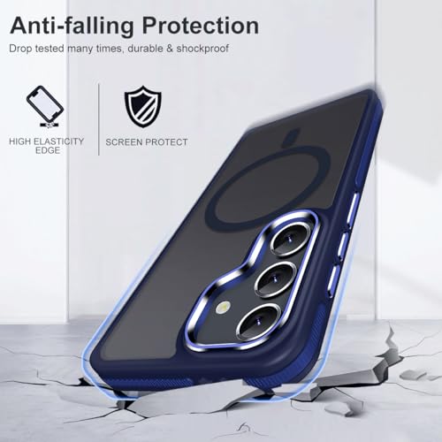 Image of MALEWOLF Case for Samsung Galaxy S25 Plus /S25+ Compatible with Magsafe, [Non-Slip Edge]&[Camera Frame Protection] for S25 Plus Phone Case, Shockproof Translucent Matte Galaxy S25+ Cover (Darkblue)