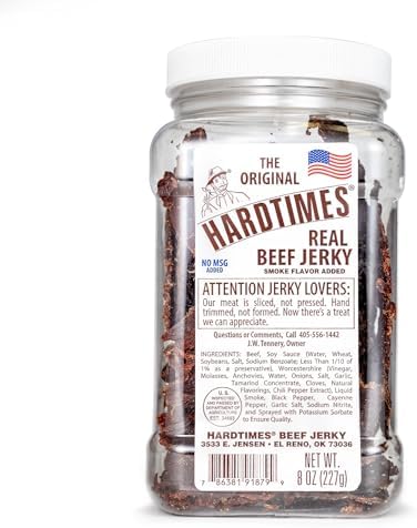Hardtimes Original Beef Jerky, Premium Handcrafted, High Protein, 8 oz Jar