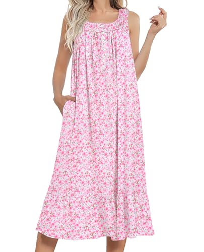 Image of Ekouaer Women's Nightgowns Long Sleeveless Night gown with Pockets Soft Ladies Nightdress