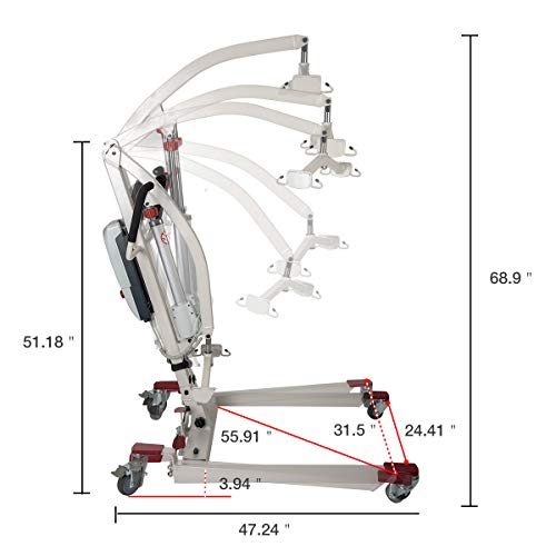 Patient Lift Electric Foldable Hydraulic Body Transfer for Home Use Seniors Free-Assembly Heavy-Duty, Battery-Powered with Low Base, 400lb Weight Capacity with U-Sling, White (Pack of 1)