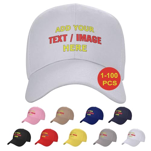 ZJHCEUS Custom Hat, Custom Baseball Cap for Men Women, Personalized Adjustable Fashion Travel Sun Hats, White