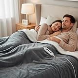 Qoosea Heated Blanket Twin Size Electric Blanket Twin XL 62 * 84 inch 9 Heating Levels 9 Timer Settings Auto Shut Off Soft Flannel Heating Blanket Wrap Warm for Home Office Room Dark Grey