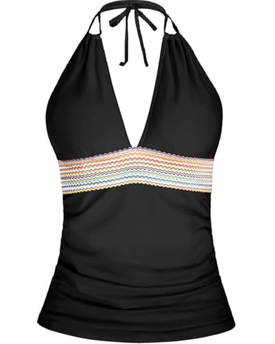 Image of Yonique Women's Halter Tankini Top V Neck Swim Top Tummy Control Bathing Suit