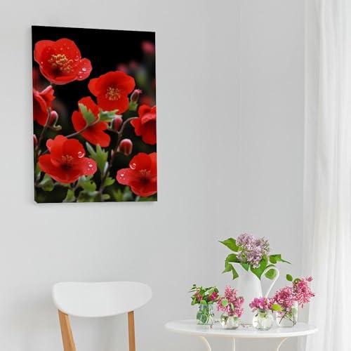 Toile murale fleurs rouges 30x40 cm pour habiller un mur blanc vide