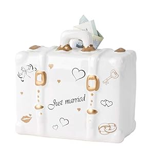Lifestyle & More moderne spaarpot spaarvarken Just Married voor bruiloft keramiek wit 15×11 cm
