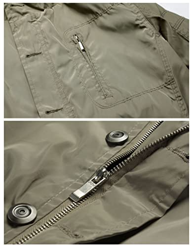 WSLCN Casaco militar masculino leve gola alta ao ar livre corta-vento, Caqui, X-Large